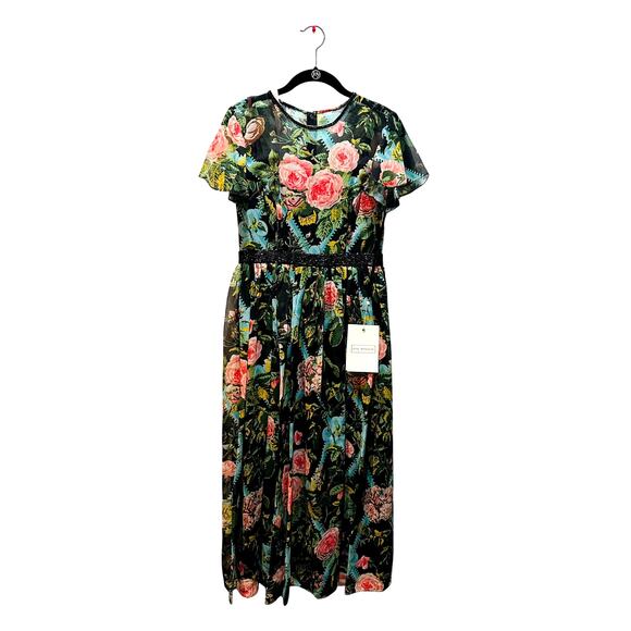 Mac Duggal Dress Multicolor Floral Illusion Cap Sleeve Midi Dress 6 - NWT - Picture 3 of 6